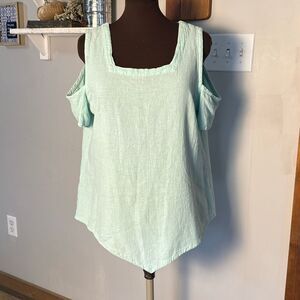 Oh My Gauze cold shoulder shirt women’s size 2 green mint pastel cotton resort v